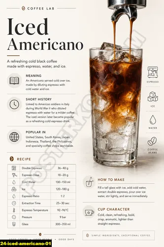 Poster kopi keren iced americano untuk menu dingin