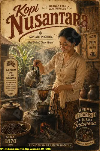 Poster kopi Indonesia Pin Up Women 01 096 untuk cafe dan barista