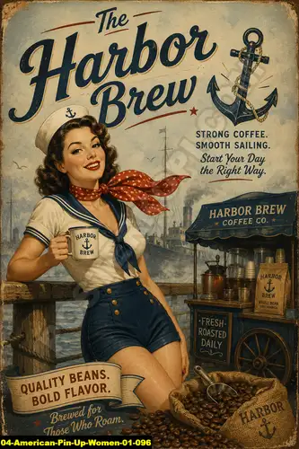 Poster kopi American Pin Up Women 01 096 untuk cafe dan barista
