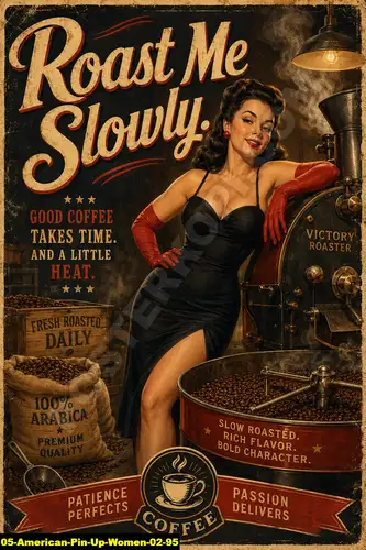 Poster kopi American Pin Up Women 02 95 untuk cafe dan barista