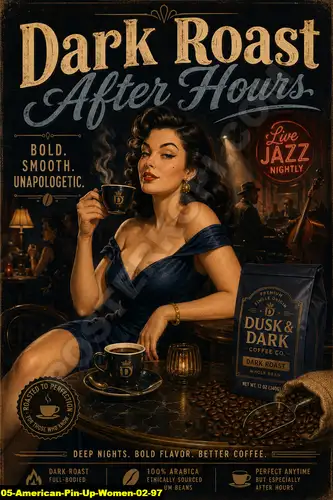 Poster kopi American Pin Up Women 02 97 untuk cafe dan barista