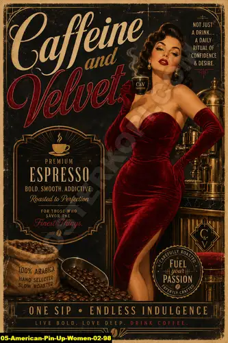 Poster kopi American Pin Up Women 02 98 untuk cafe dan barista