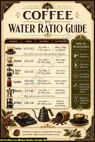 Poster kopi Coffee To Water Ratio Guide 06 untuk cafe dan barista